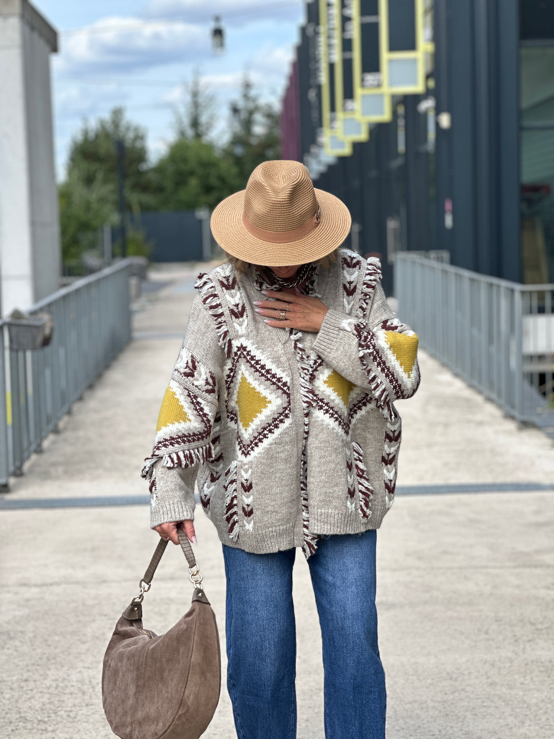 Gilet franges taupe 3079