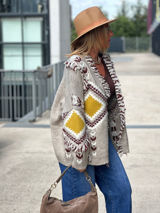 Gilet franges taupe 3079