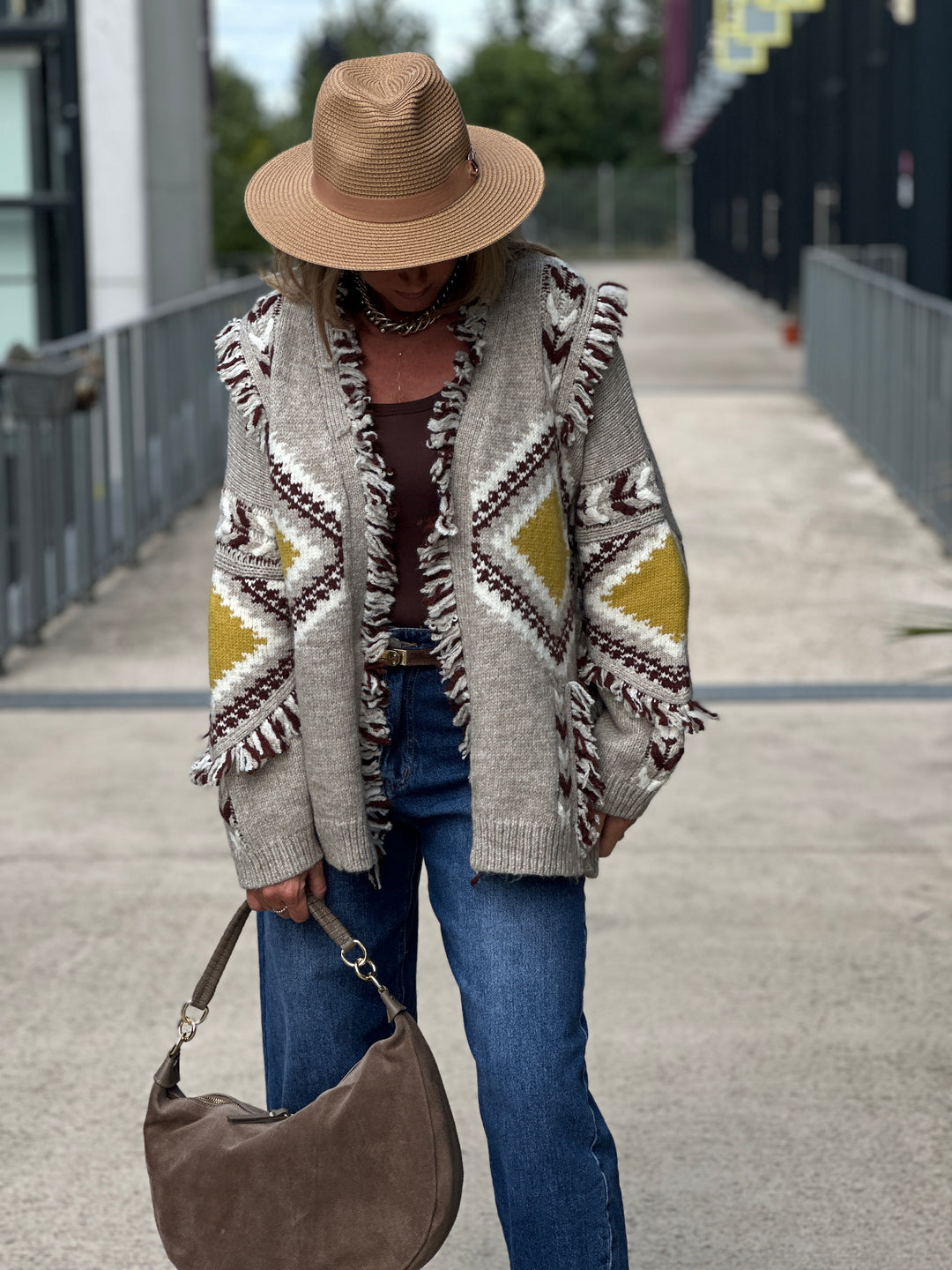 Gilet franges taupe 3079