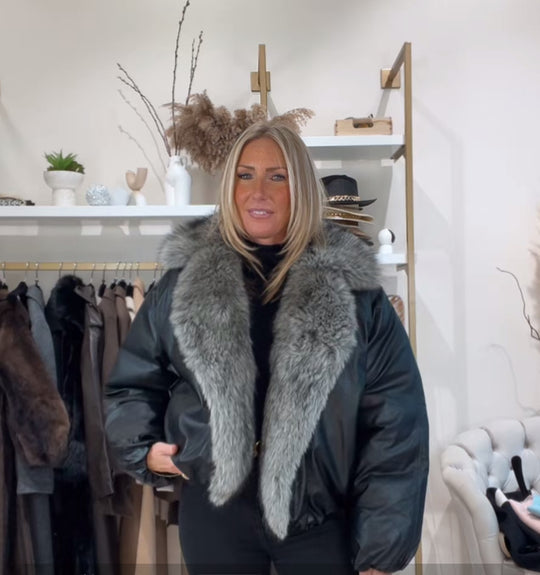 Veste Similicuir doudoune fourrure gris 202263