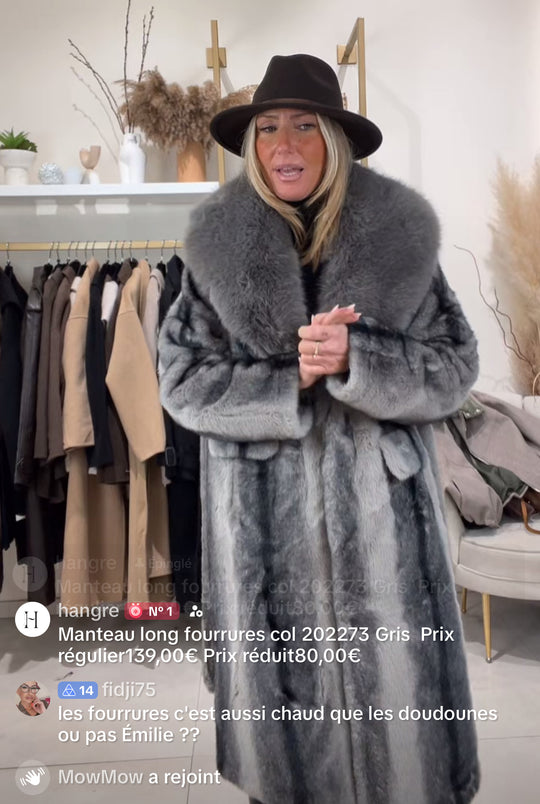 Manteau long fourrures col 202273 Gris