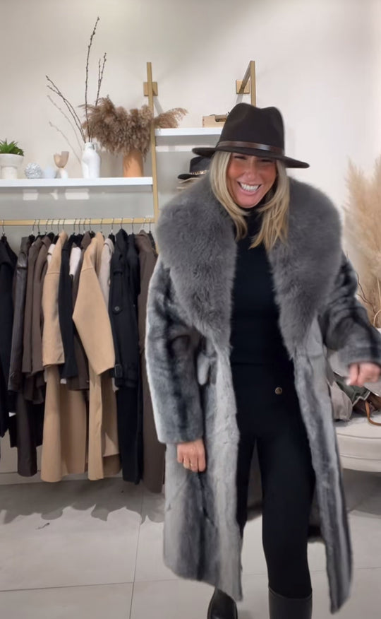 Manteau long fourrures col 202273 Gris