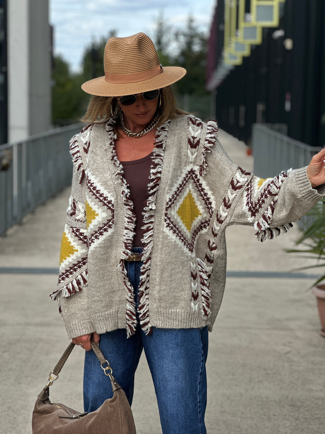 Gilet franges taupe 3079