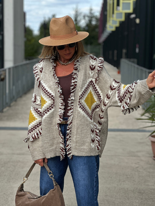 Gilet franges taupe 3079