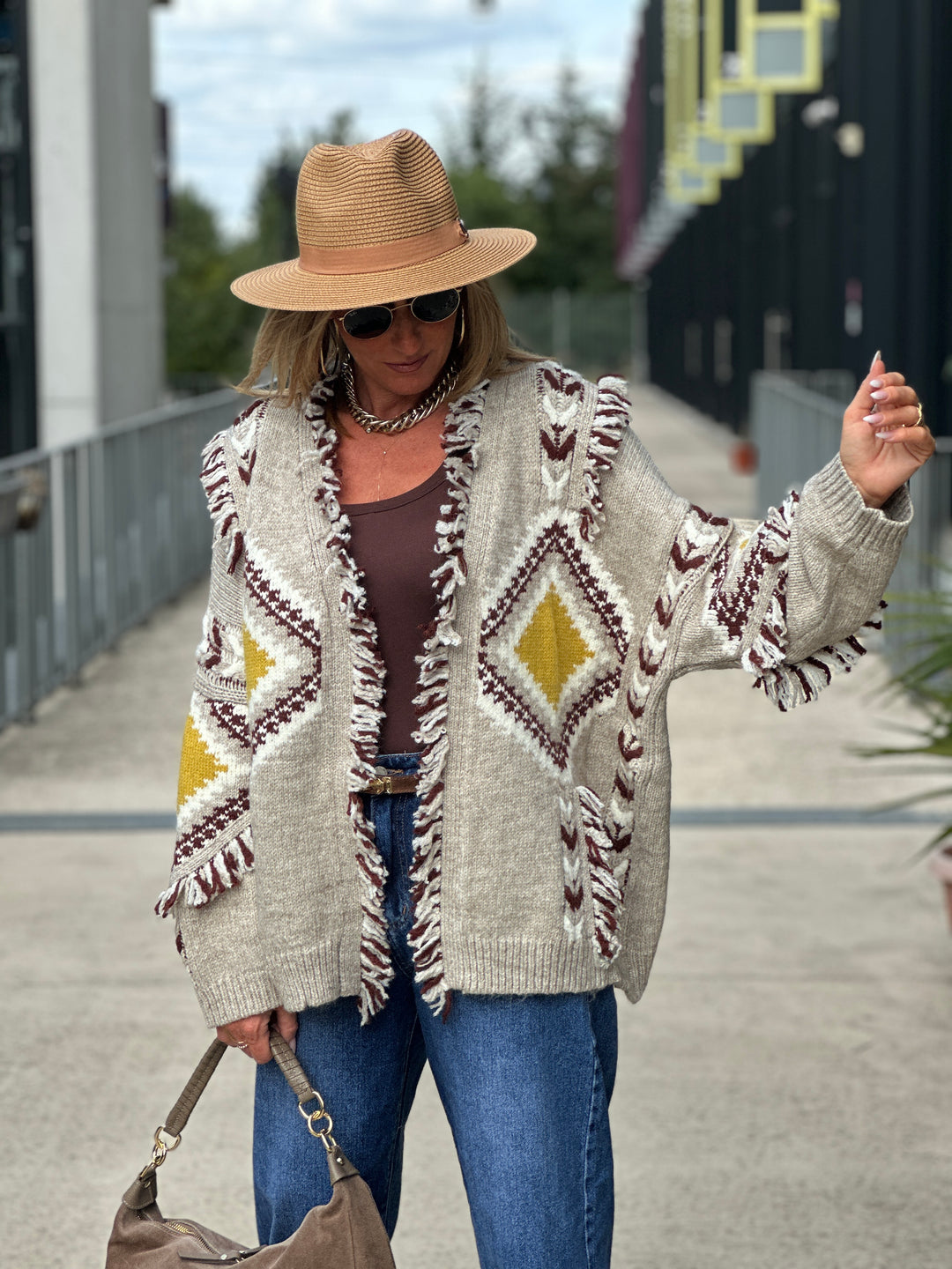 Gilet franges taupe 3079