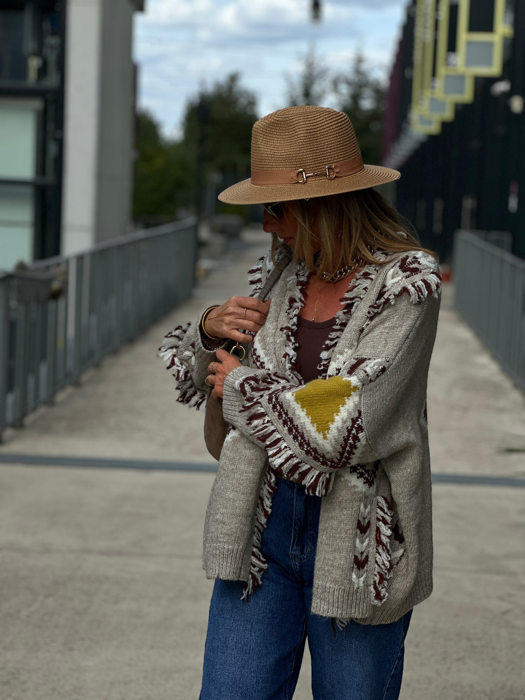 Gilet franges taupe 3079