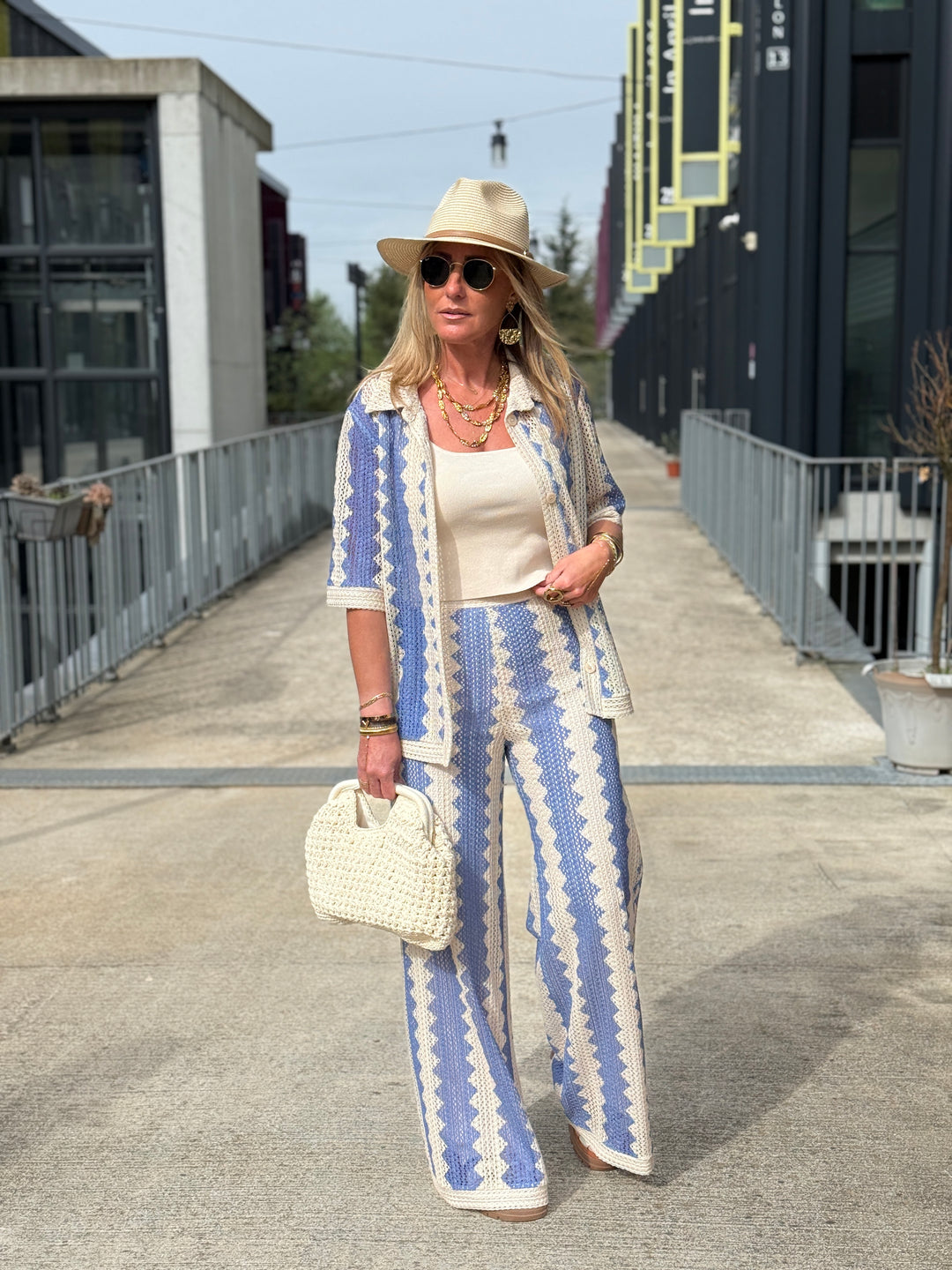 Pantalon voile imprimée bleu  Mia