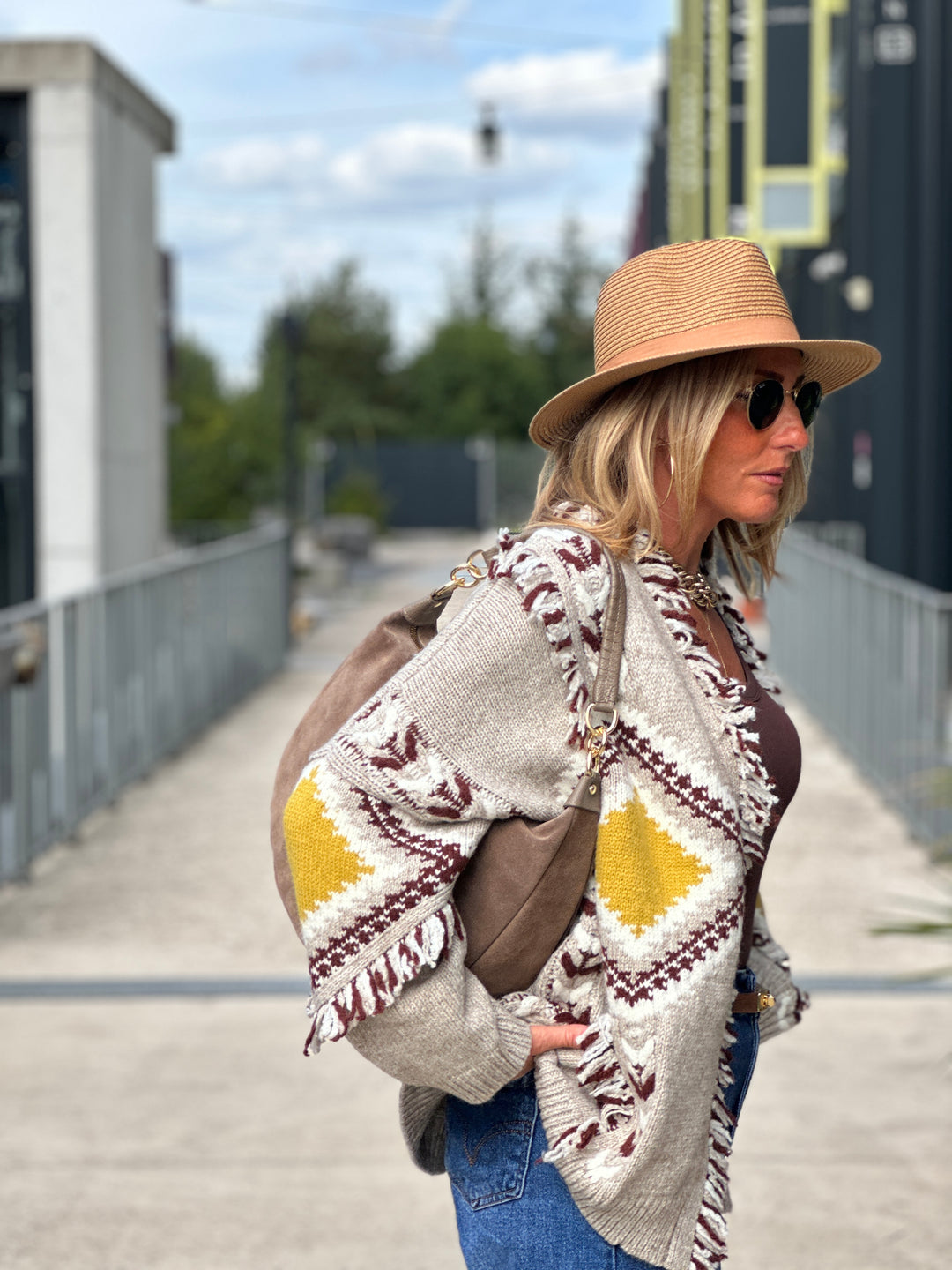 Gilet franges taupe 3079