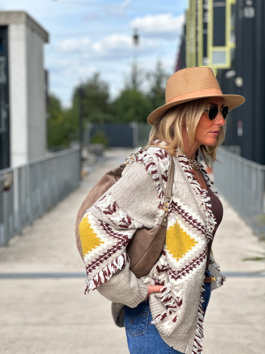 Gilet franges taupe 3079