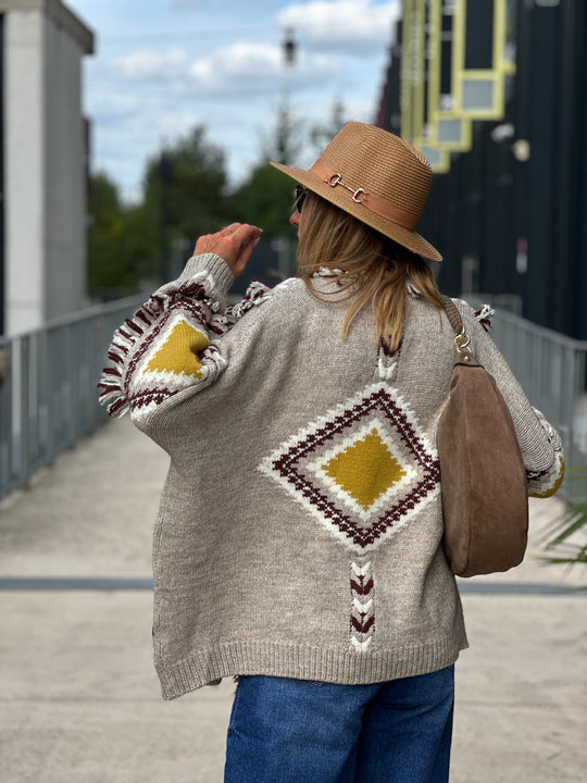 Gilet franges taupe 3079