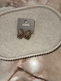 Boucle d'oreille or strass rayures