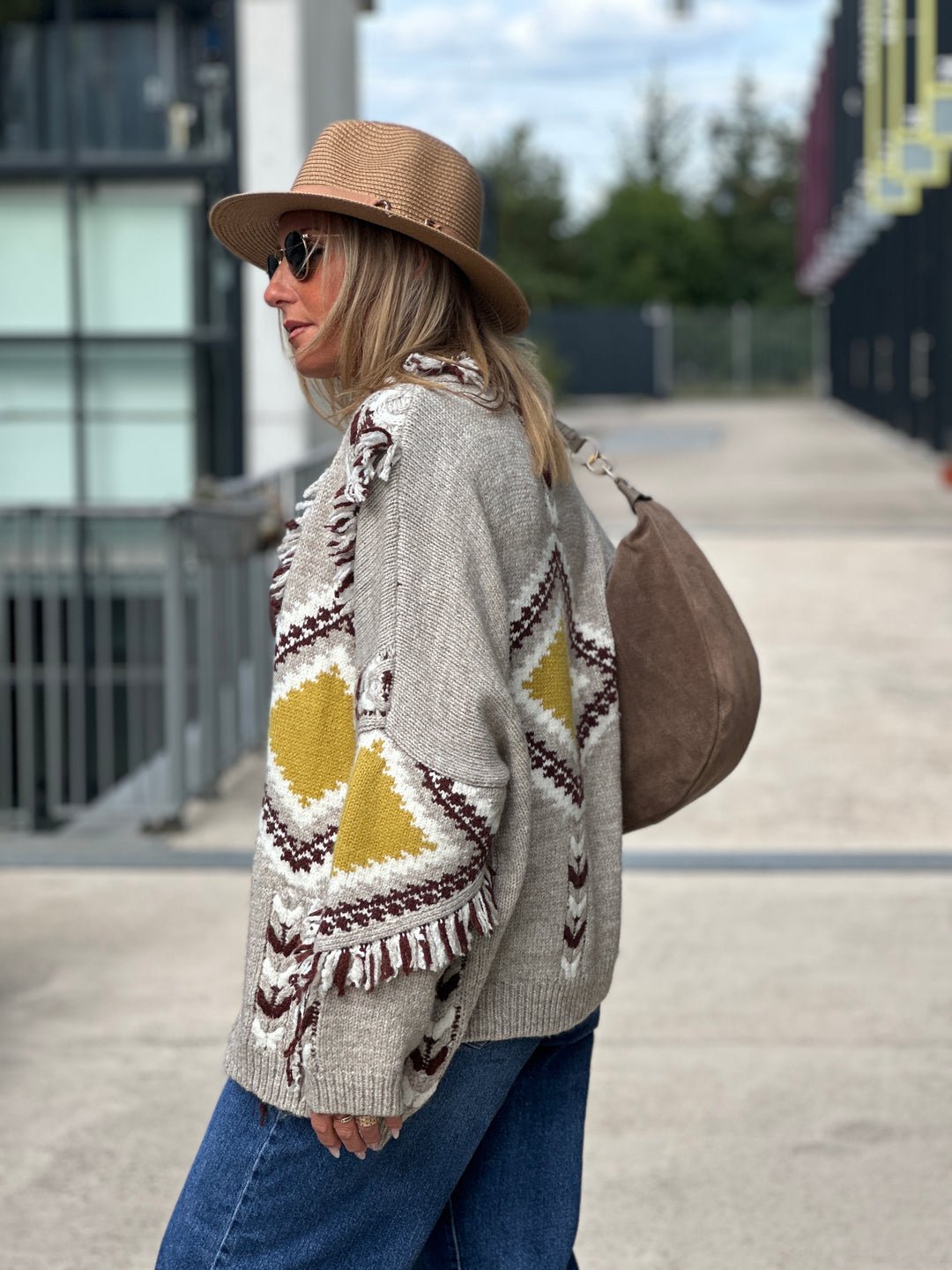 Gilet franges taupe 3079