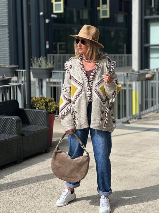 Gilet franges taupe 3079