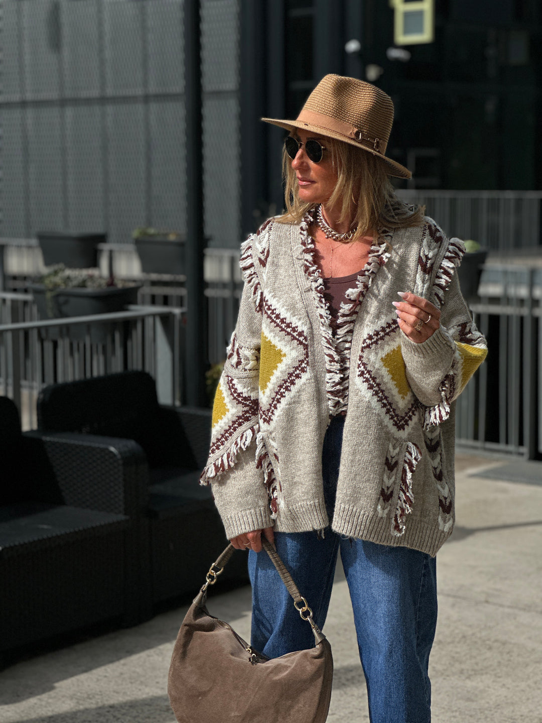 Gilet franges taupe 3079