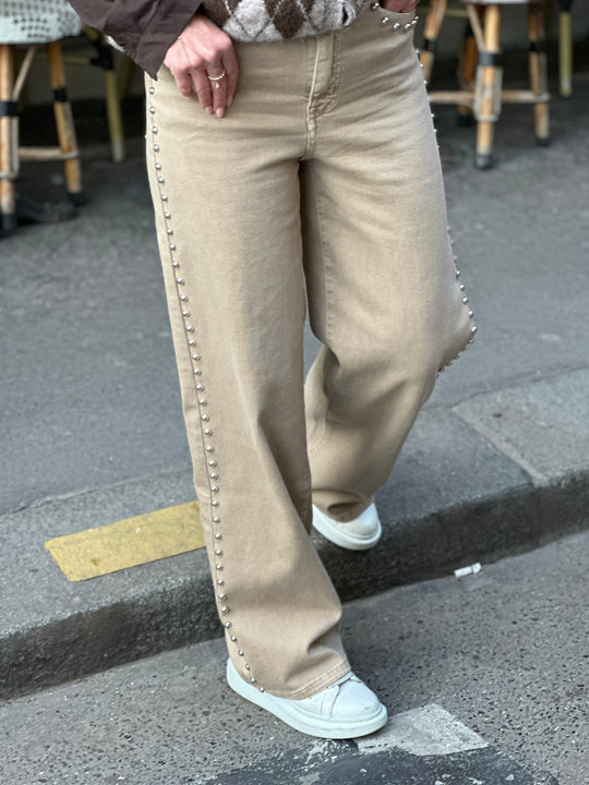 Jean Droite beige cloutés Y3378