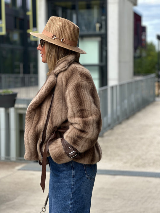 Veste fourrure dégradée zip asymétrique BEIGE 202248