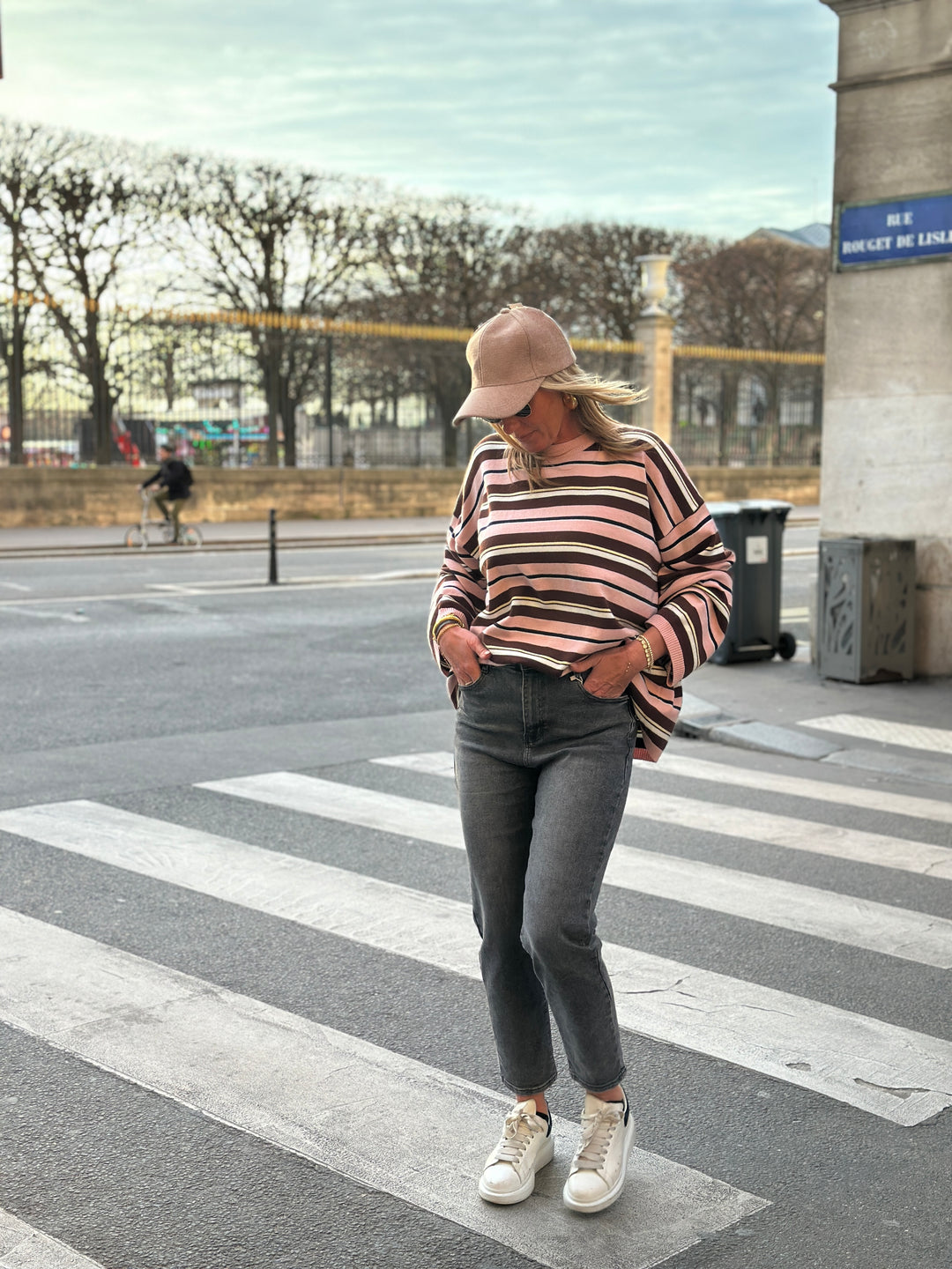 Pull rayure fin rose YP1881