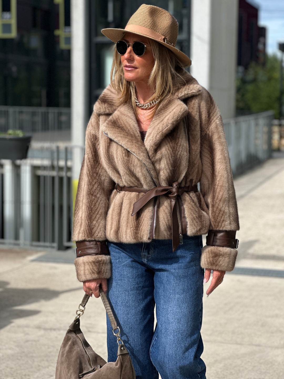 Veste fourrure dégradée zip asymétrique BEIGE 202248