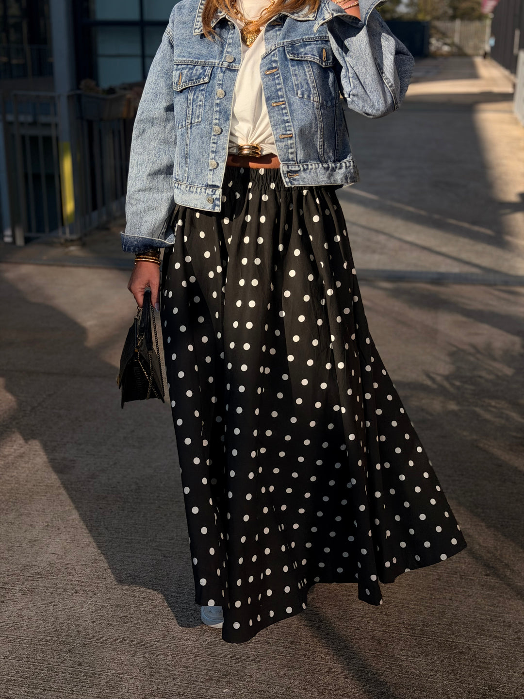 Jupe longue noire à pois 84072