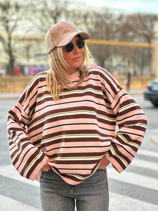 Pull rayure fin rose YP1881