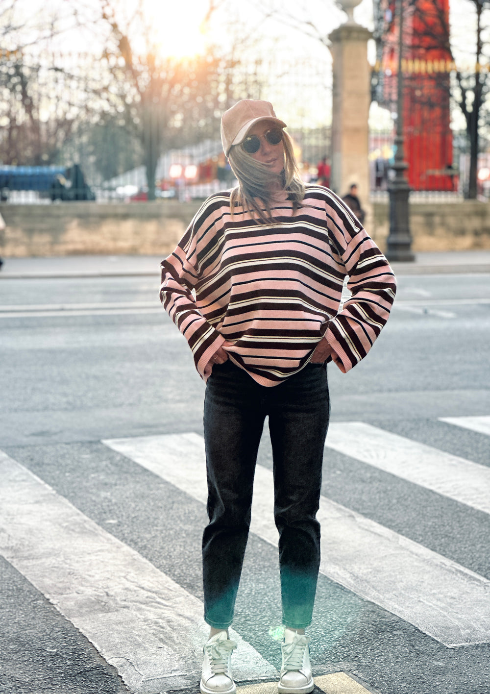 Pull rayure fin rose YP1881