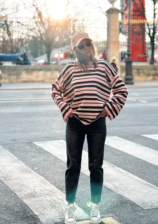 Pull rayure fin rose YP1881