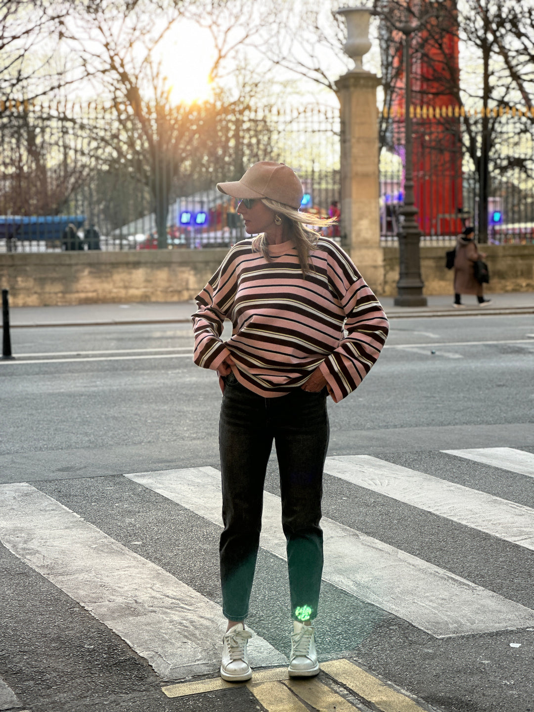 Pull rayure fin rose YP1881