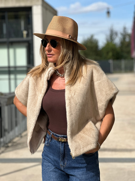 Gilet fourrure réversible F215 Beige