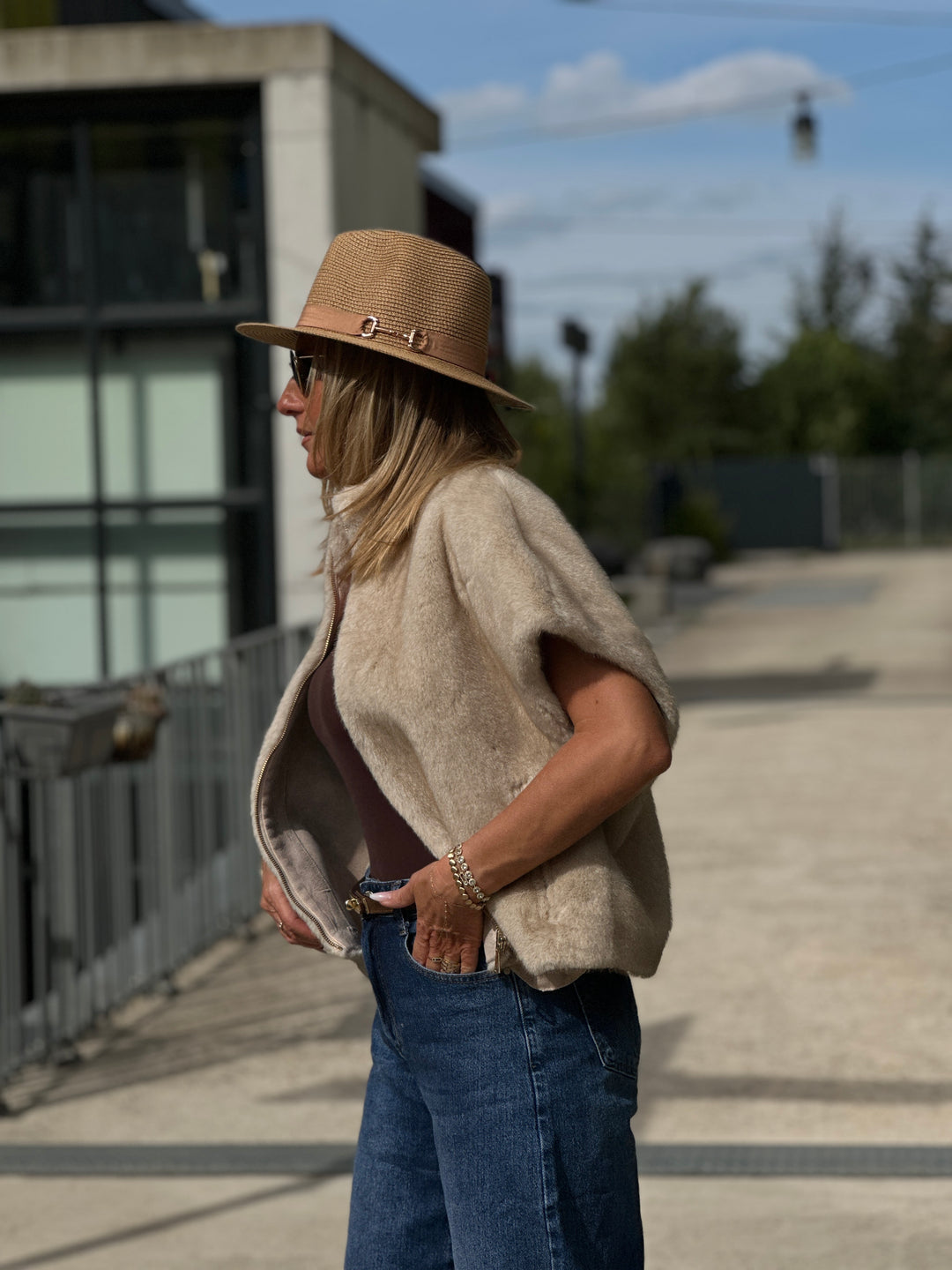 Gilet fourrure réversible F215 Beige