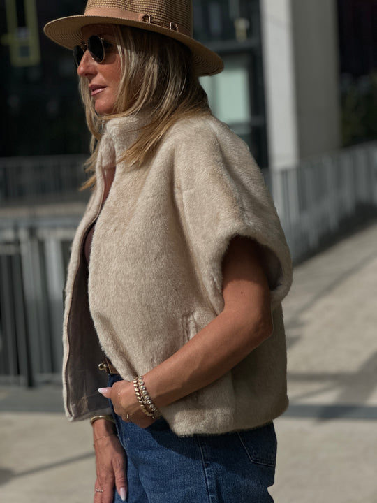 Gilet fourrure réversible F215 Beige