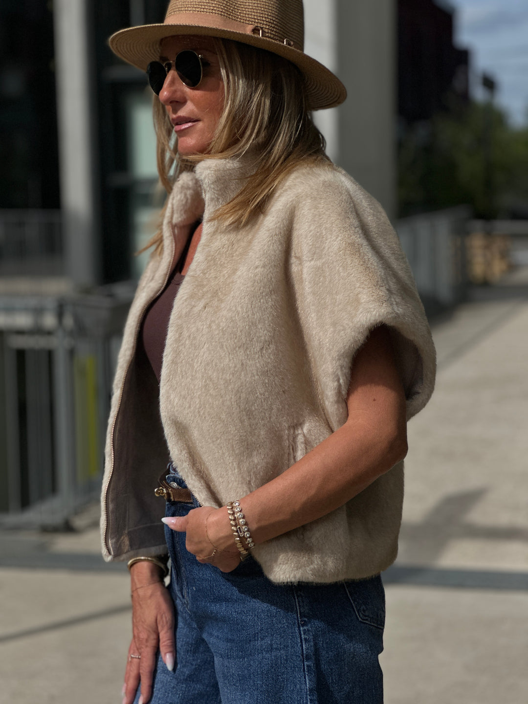 Gilet fourrure réversible F215 Beige