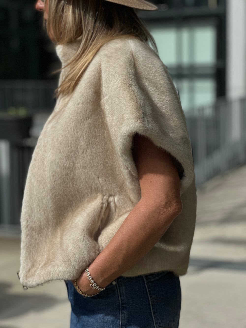 Gilet fourrure réversible F215 Beige