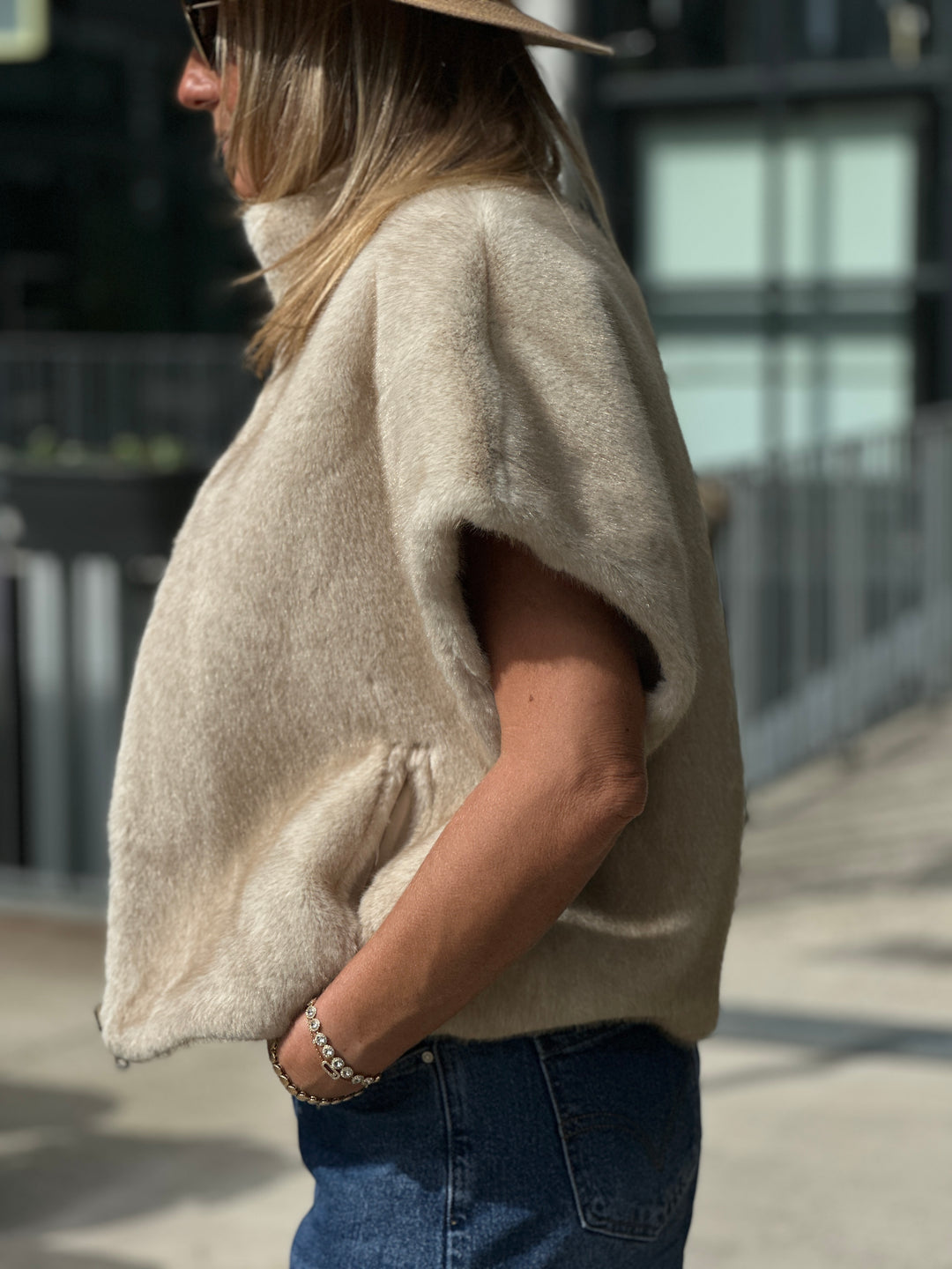 Gilet fourrure réversible F215 Beige