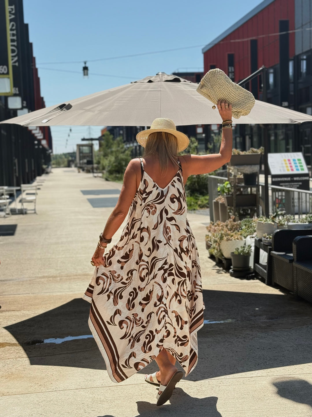 Robe imprimée coloris choco/crème R687