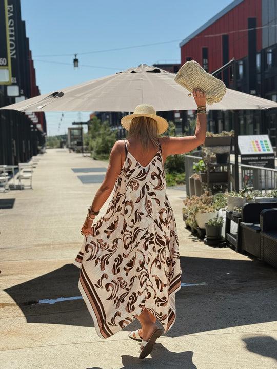 Robe imprimée coloris choco/crème R687