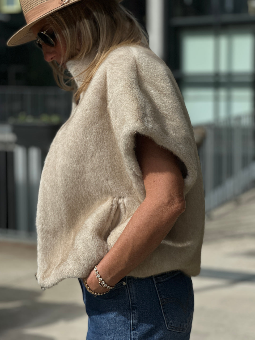 Gilet fourrure réversible F215 Beige