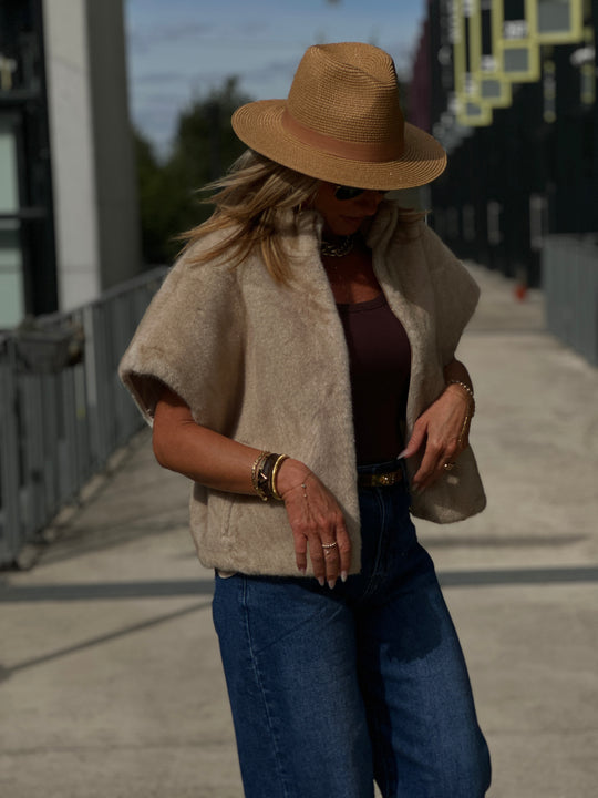 Gilet fourrure réversible F215 Beige