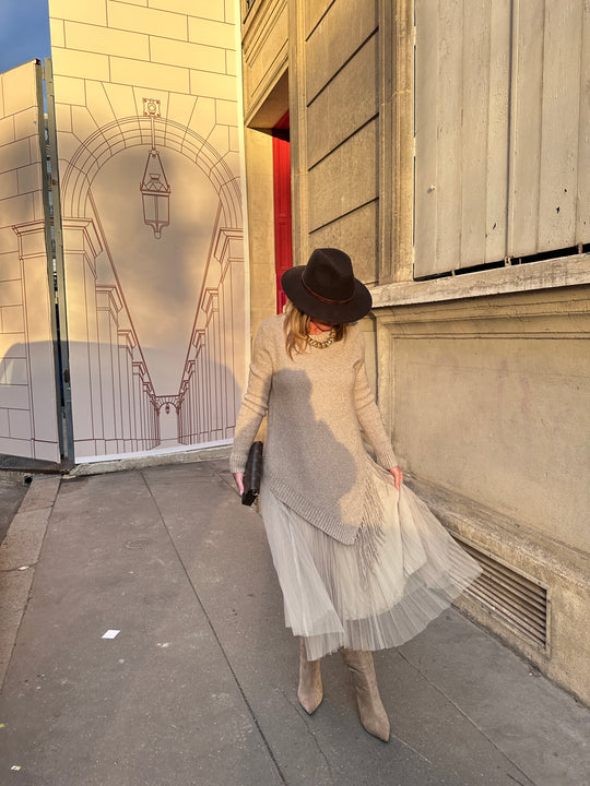 Pull Robe asymétrique franges voile 5318