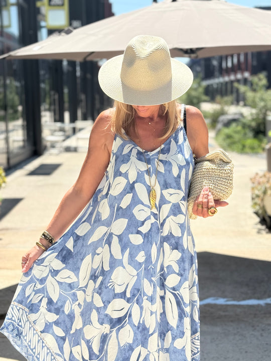 Robe imprimée coloris BLEU R687