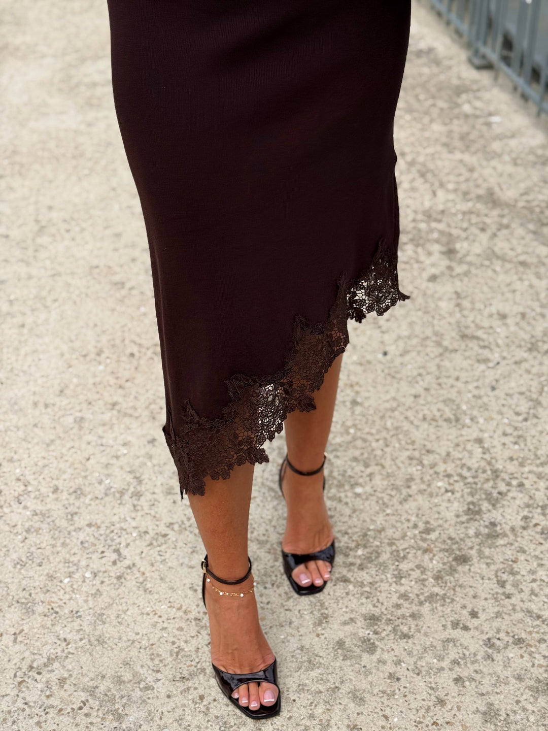 Robe maille épaulette dentelle en bas 5585 Choco
