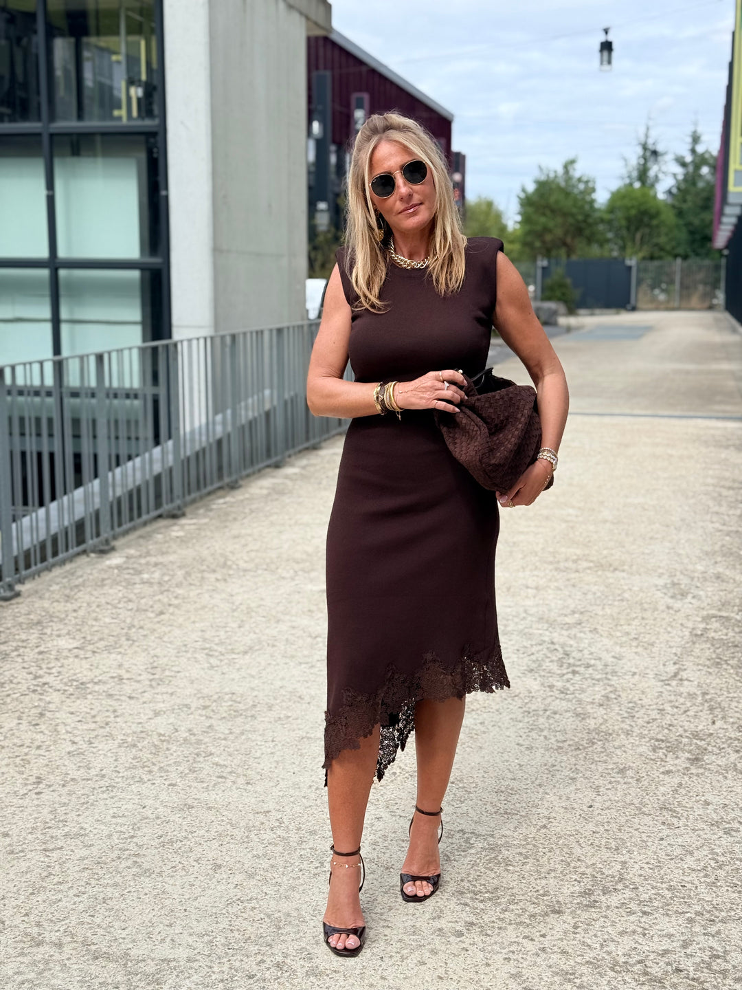 Robe maille épaulette dentelle en bas 5585 Choco