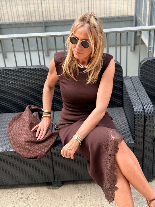 Robe maille épaulette dentelle en bas 5585 Choco