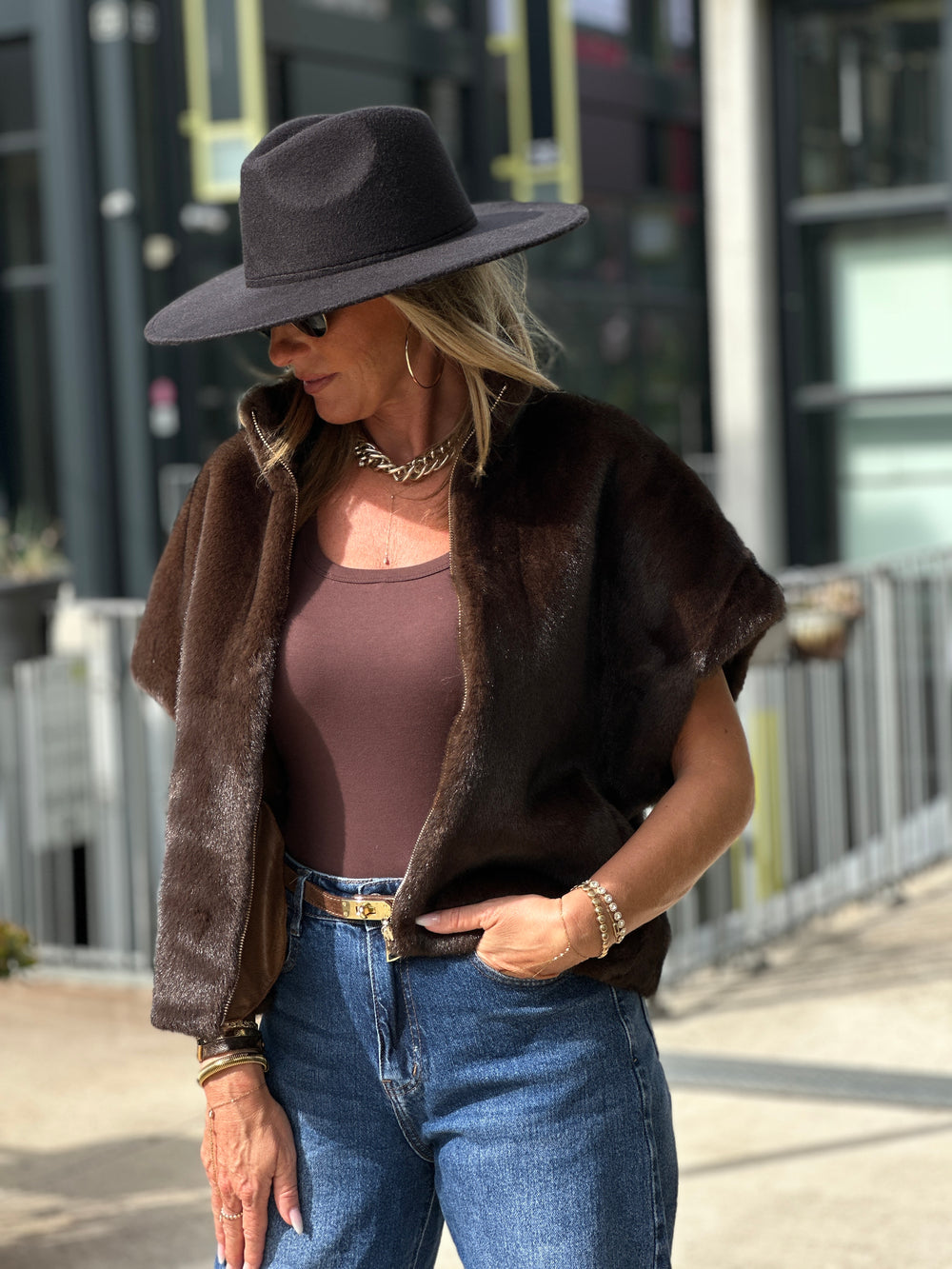Gilet fourrure réversible F215 Choco