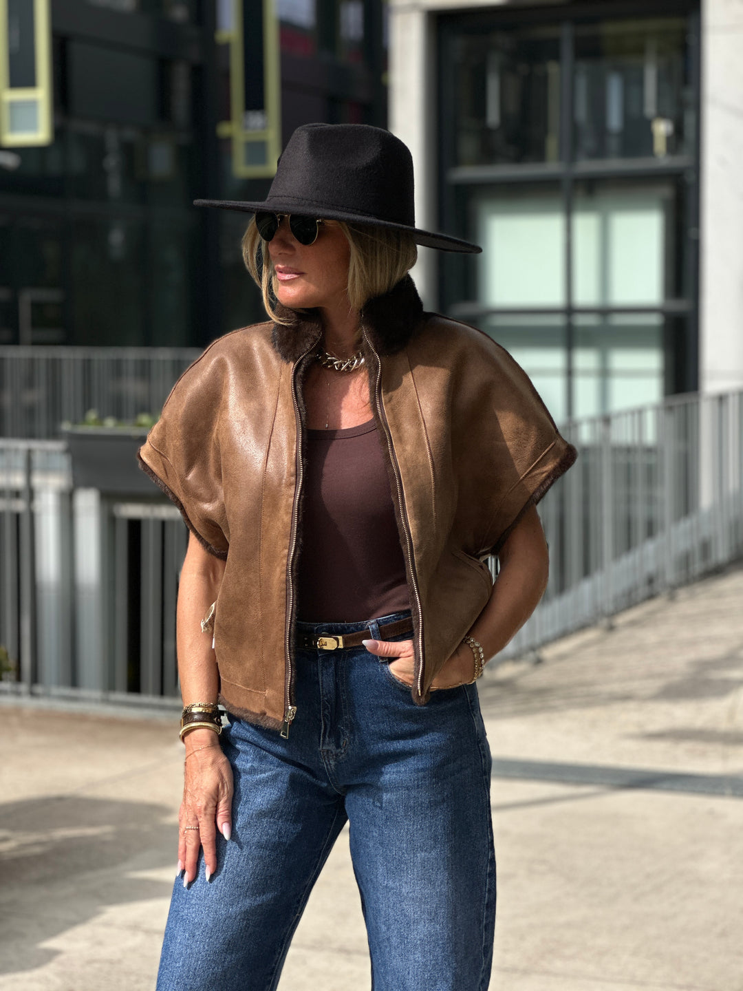 Gilet fourrure réversible F215 Choco