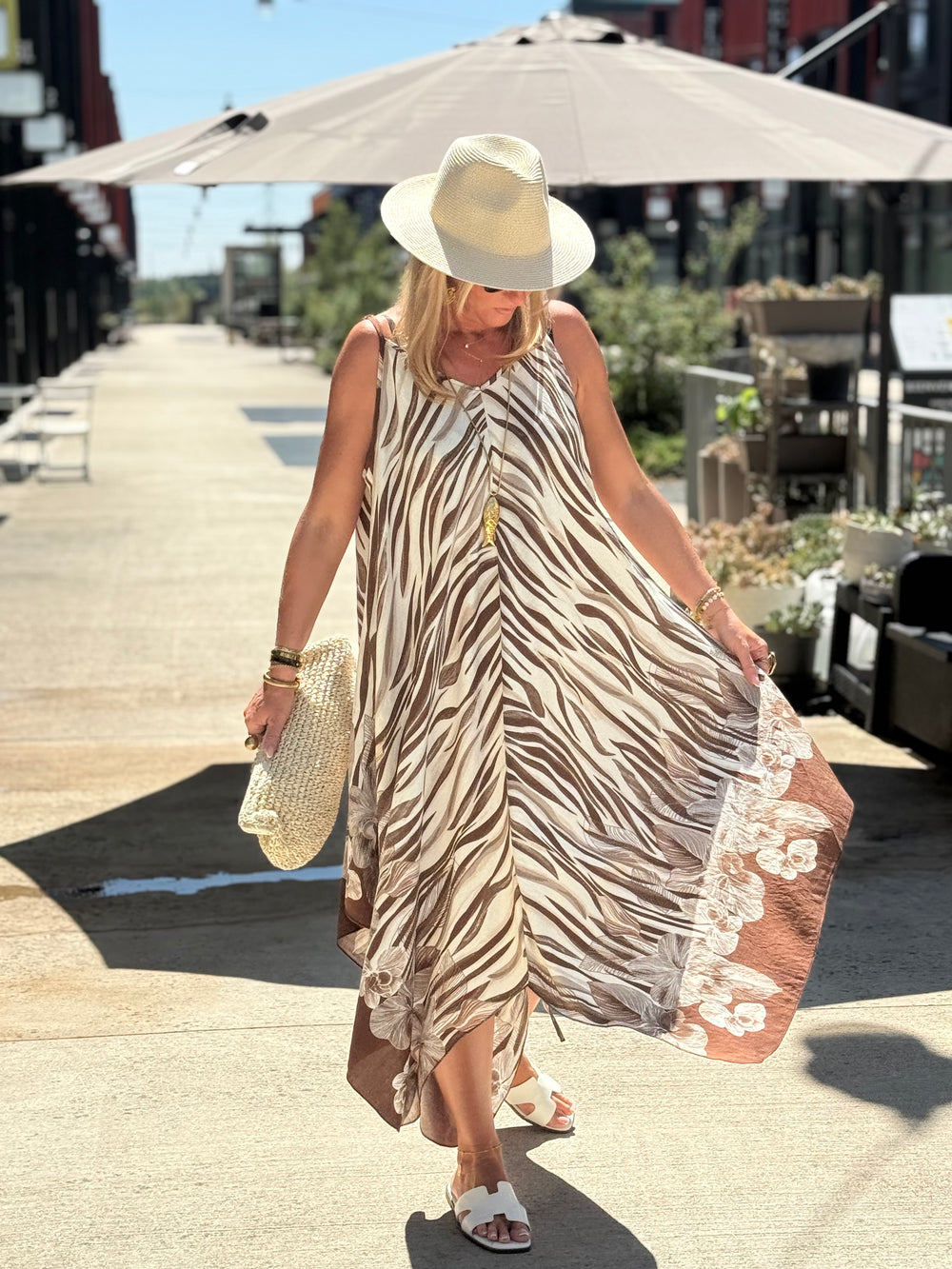 Robe imprimée zébré coloris MARRON R687