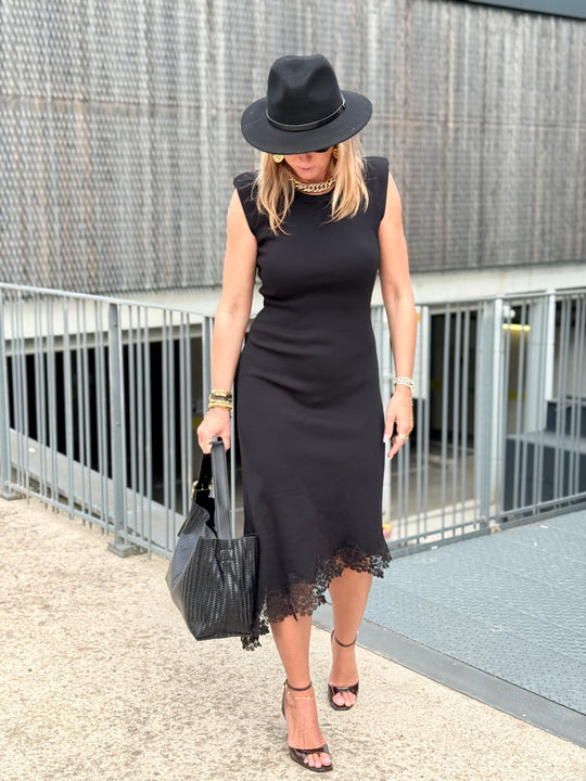 Robe maille épaulette dentelle en bas 5585 Noir
