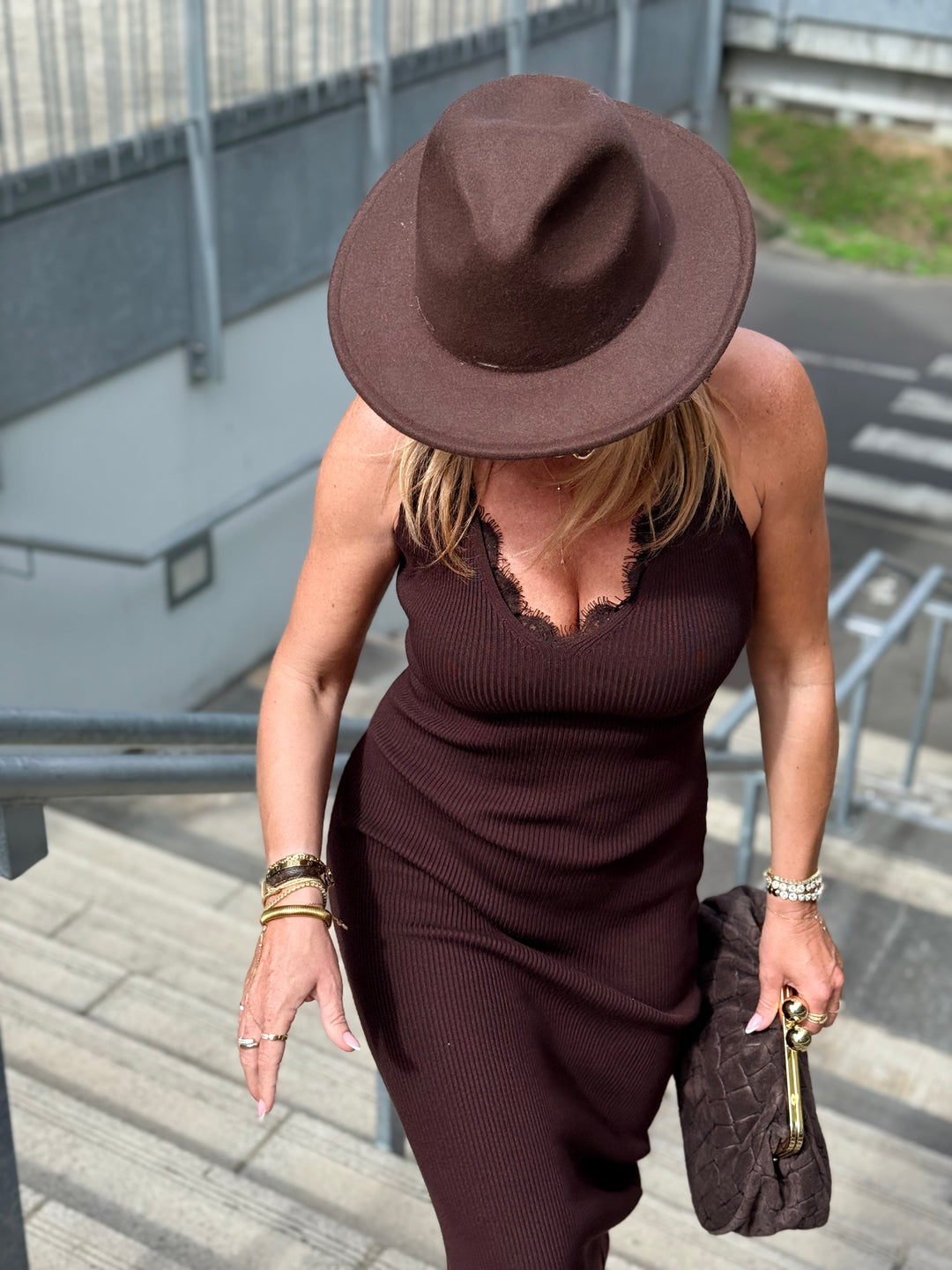 Robe maille dos dentelle 5242 Choco