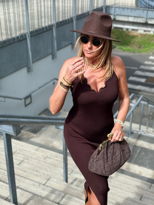 Robe maille dos dentelle 5242 Choco