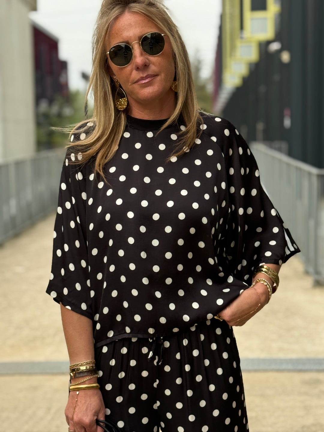 T-shirt Soie à pois Noir 15161