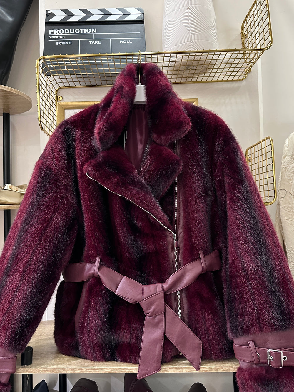 Veste fourrure dégradée zip asymétrique BORDEAUX 202248